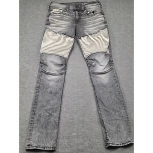 True Religion Geno Relaxed Slim Moto Jeans Gray Mens Size 31 Faded Biker Denim